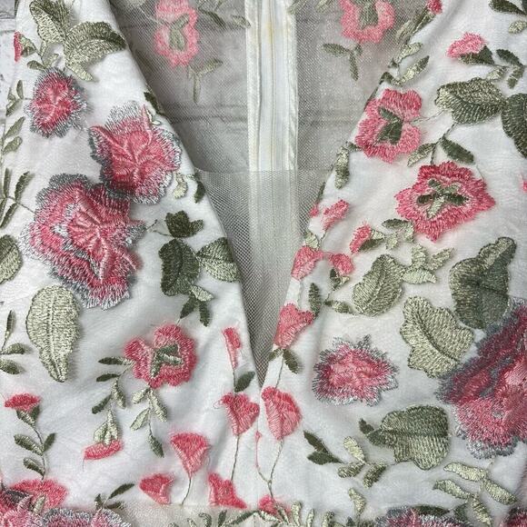 My Michelle Prom Dress Embroidered Tulle Formal Maxi Floral White Pink Green 7 - Picture 4 of 10